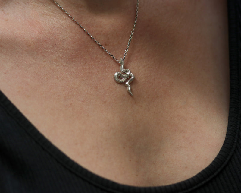 Silver geometric snake necklace