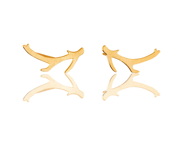 Studded deer antler earrings in gold