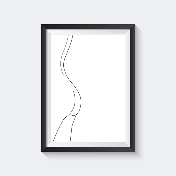 תמונה קווית מינימליסטית של ישבן נשי בשחור לבן