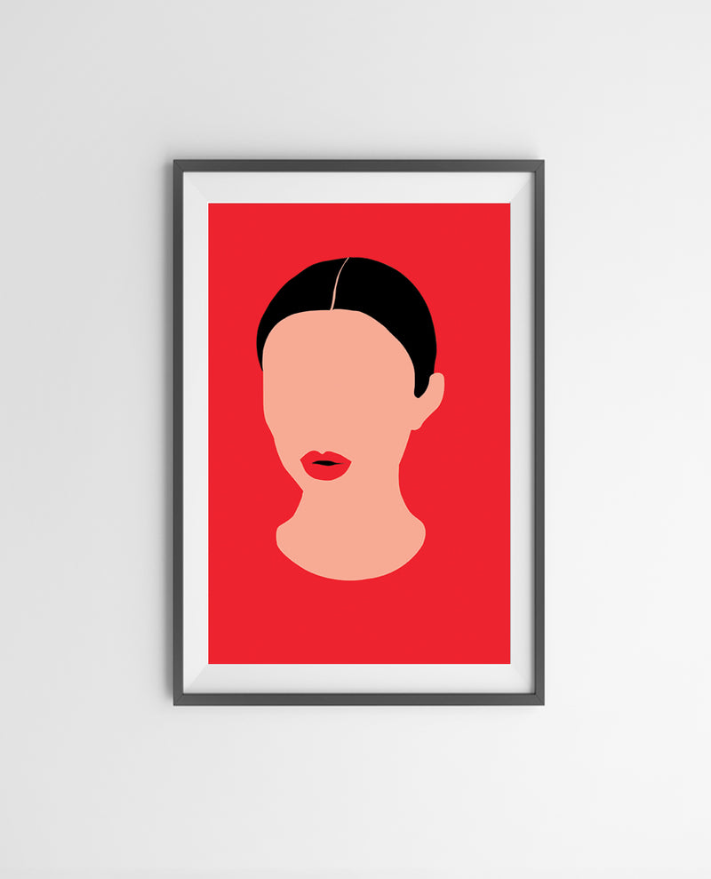 Red picture of a woman's face for framing