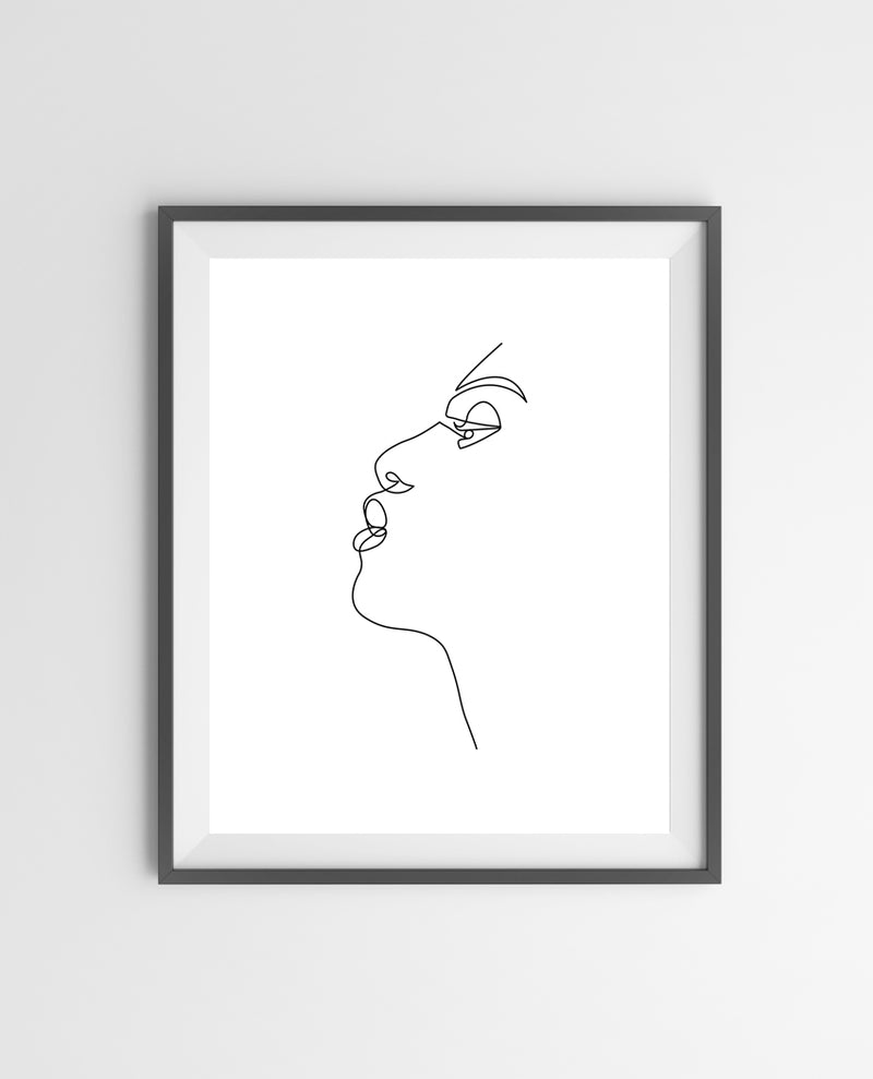 Black and white one line woman profile poster