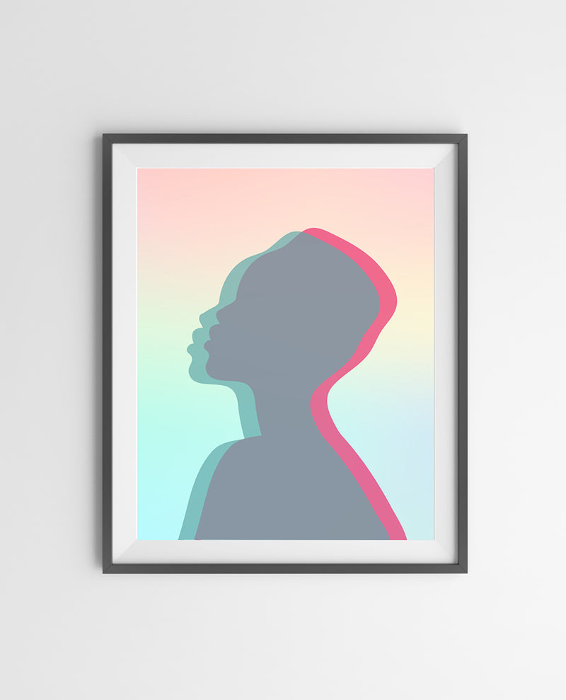 A poster of a woman's profile in pastel colors for home decor