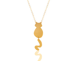 Cat necklace with swinging tail in gold