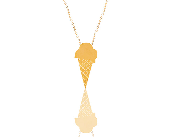 Ice Cream Charm Necklace - Gold Cone Pendant
