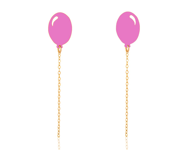 Earrings in the shape of pink helium balloons