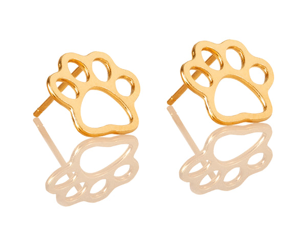 Gold Paw Earrings - Cat Paw Studs - Dog Studs