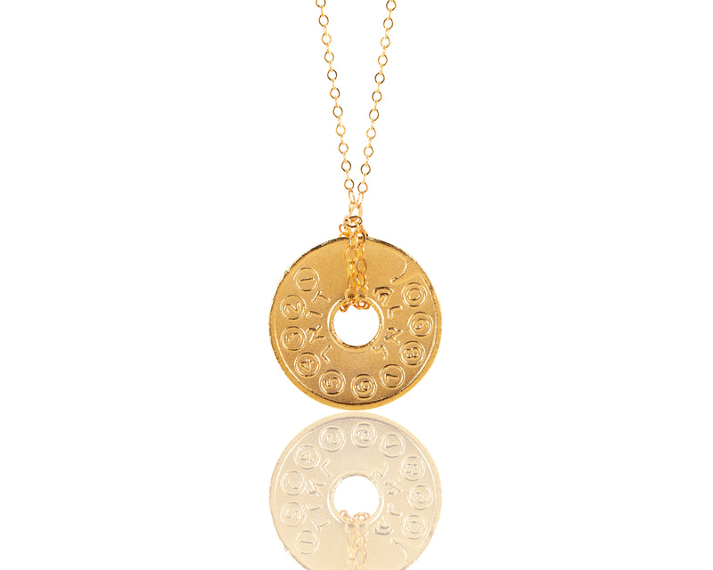 Golden Israeli Phone Token Necklace - Vintage Coin Pendant
