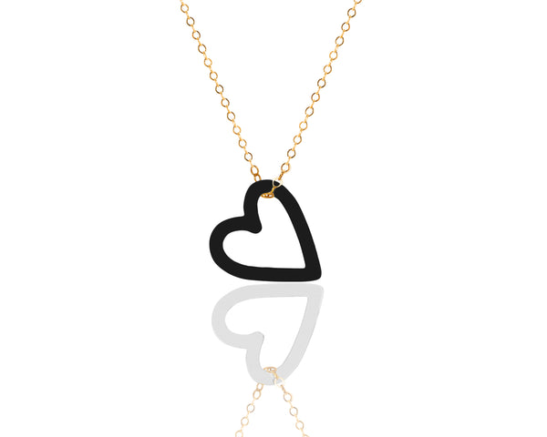 Gold filled necklace with black hollow heart pendant