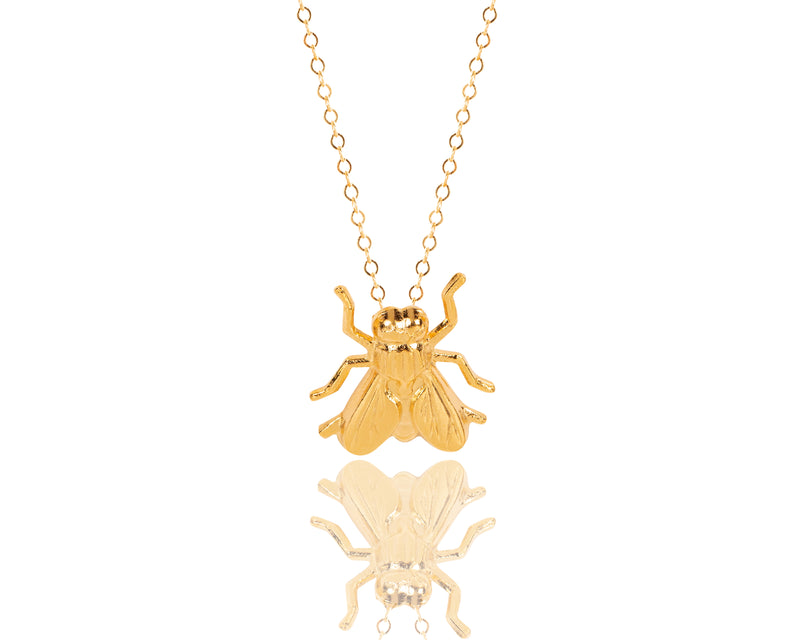 Gold Tiny Fly Charm Necklace - Insect Jewelry