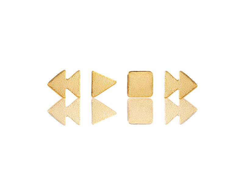 Gold ear music earrings, play, stop and rewind