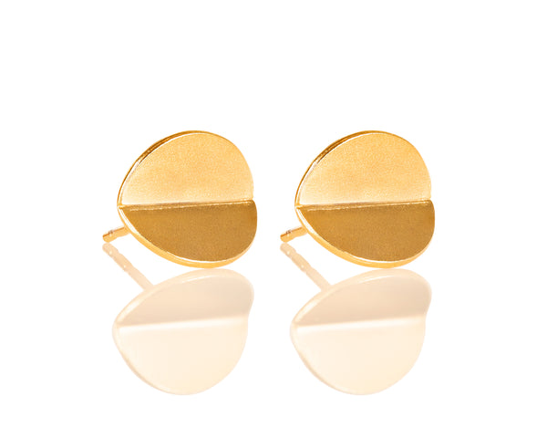 Gold attached folded circle earrings
