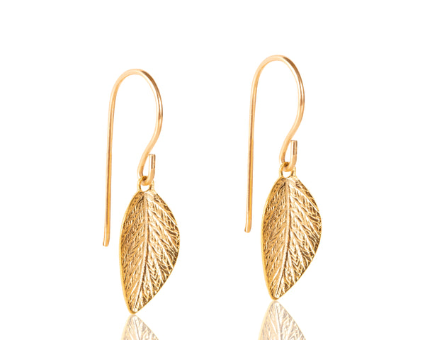 Delicate gold leaf dangling earrings