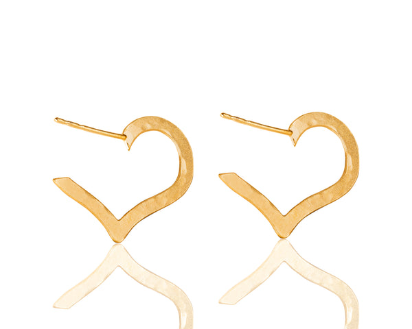Hammered heart hoop earrings for women