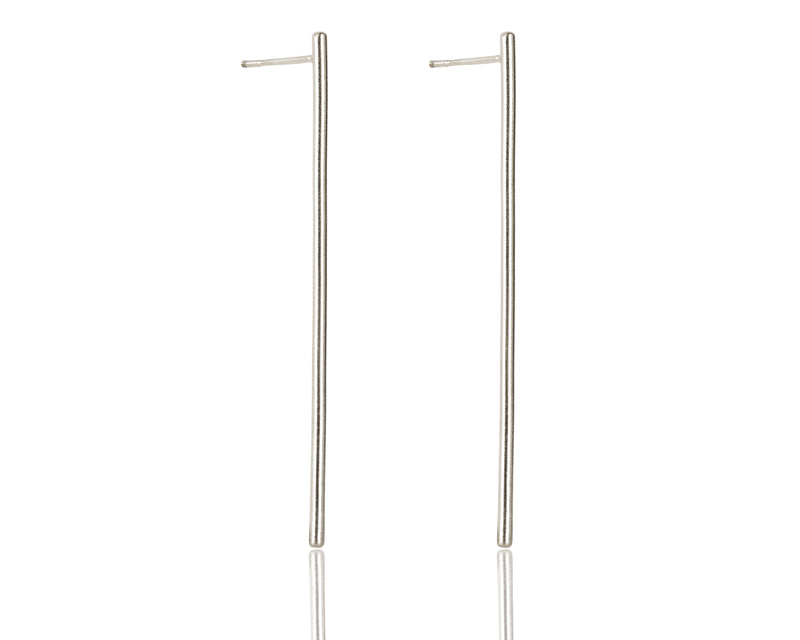 Long attached silver bar earrings