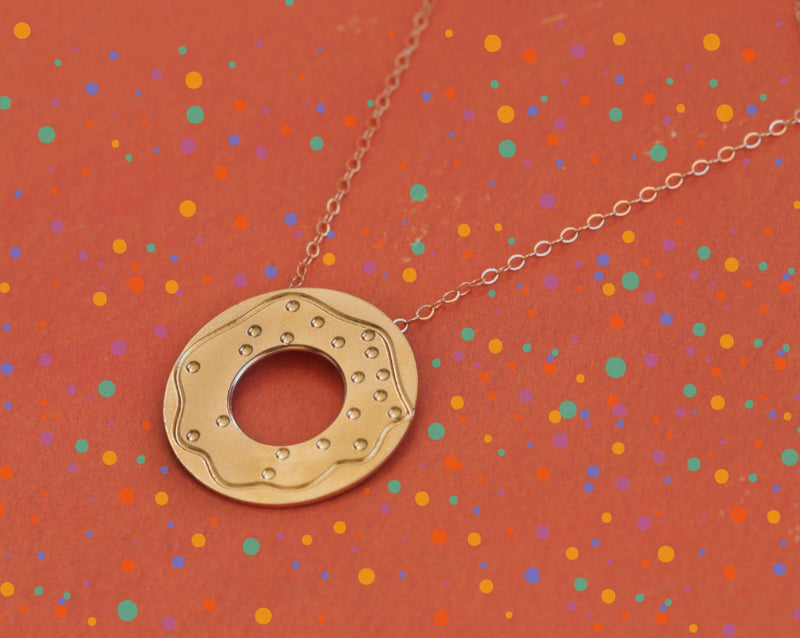Gold Doughnut with Sprinkles Necklace 