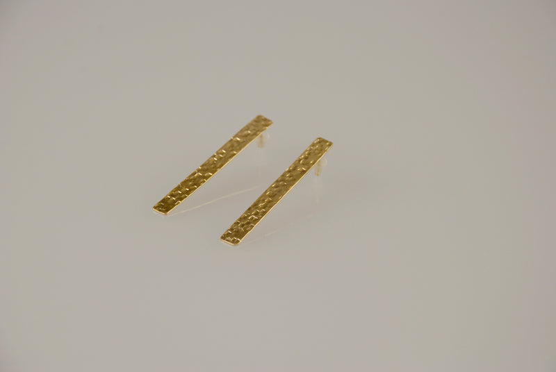 Long gold-plated rectangle earrings attached
