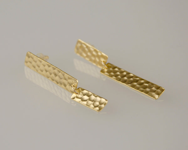 Long asymmetric gold plated rectangle earrings