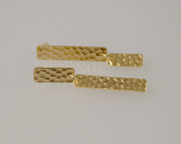 Long asymmetric gold plated rectangle earrings