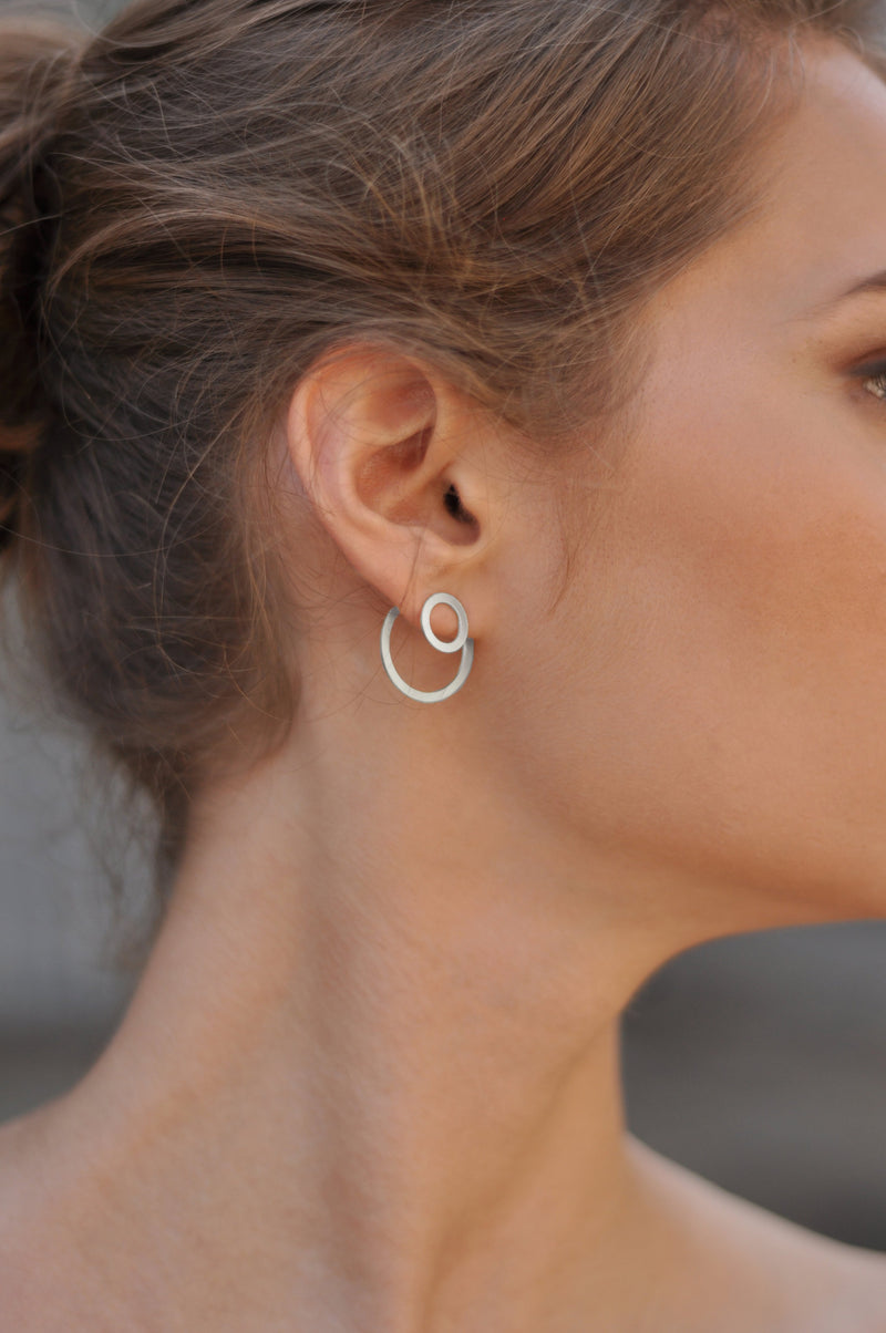 Round silver cuff earrings