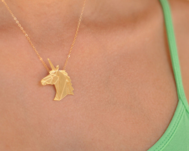  Gold Origami Unicorn Necklace