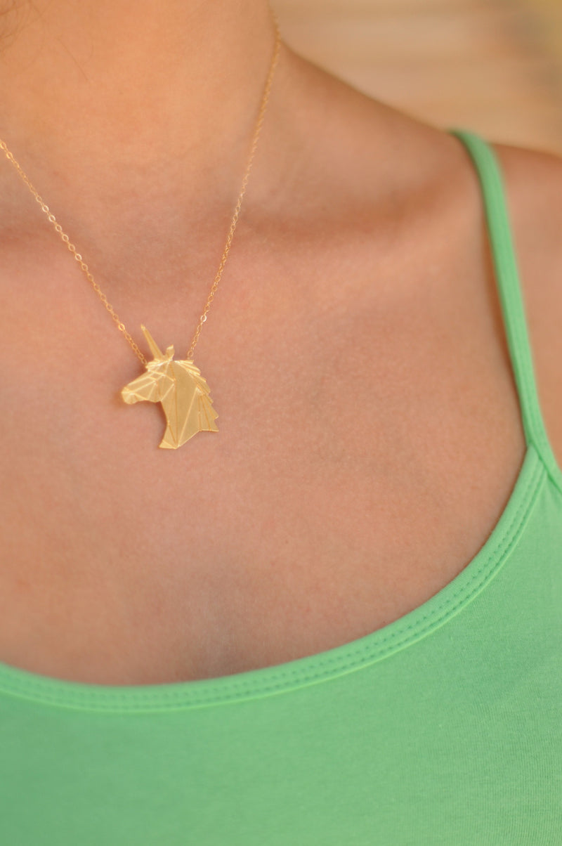  Gold Origami Unicorn Necklace
