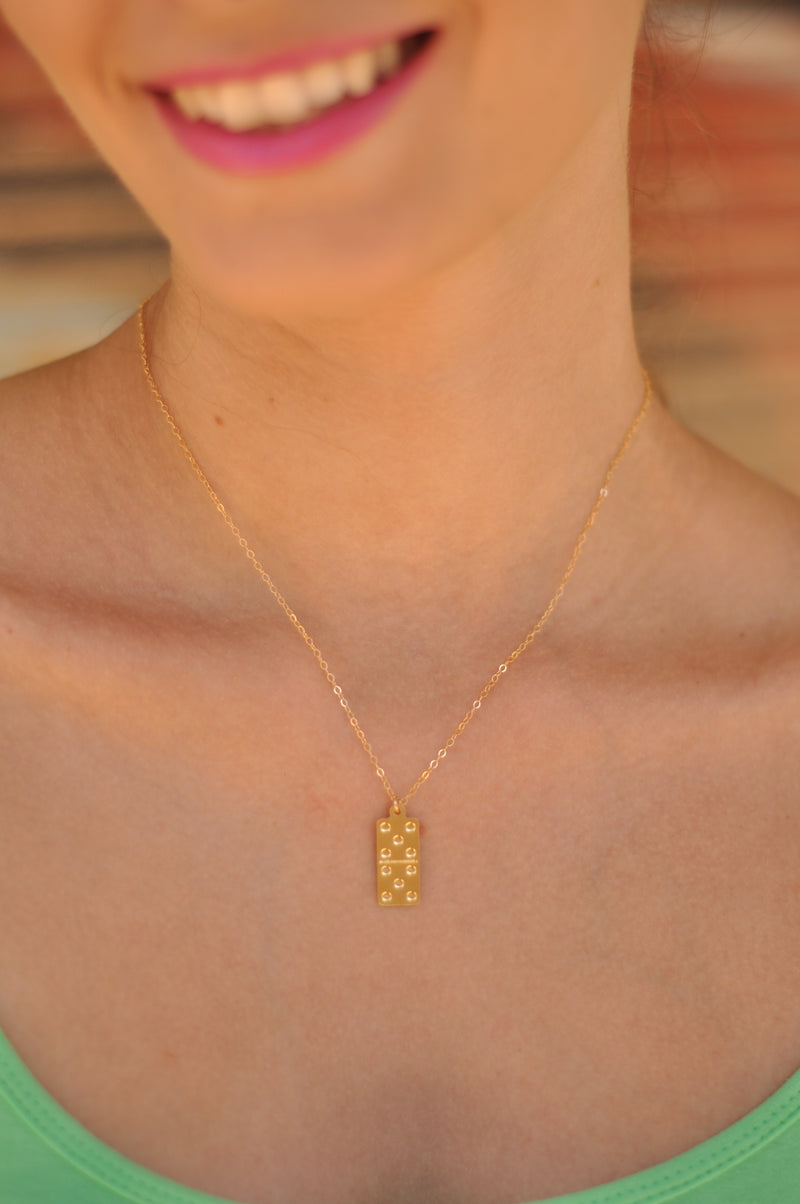 Gold Domino Necklace - Retro Game Necklace