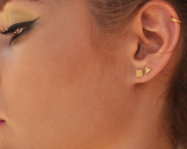 Gold ear music earrings, play, stop and rewind