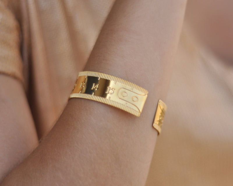  Gold Sewing Tape Cuff - Adjstable Ruler Bracelet