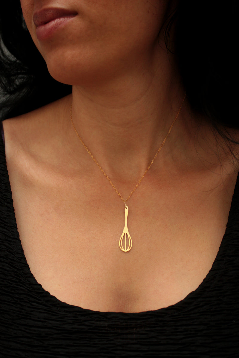 Gold whisk necklace