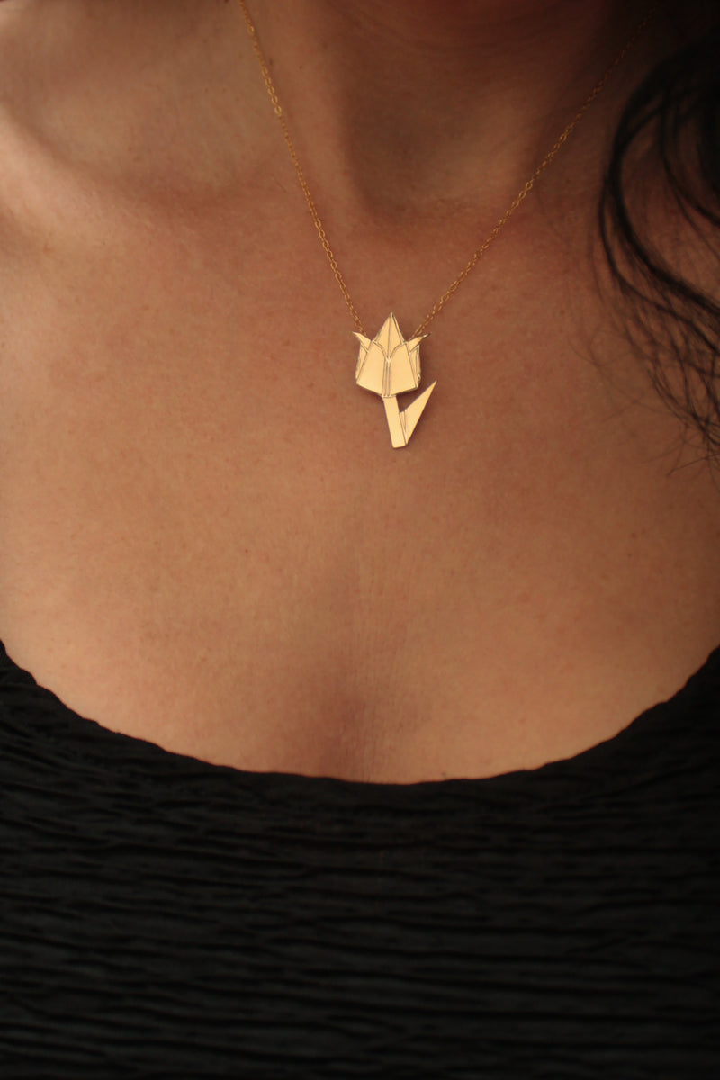 Gold Origami Flower Necklace