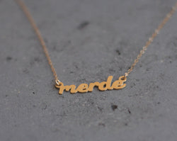 Gold Merde Necklace - Funny French Word Jewelry