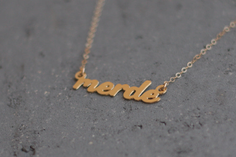 Gold Merde Necklace - Funny French Word Jewelry