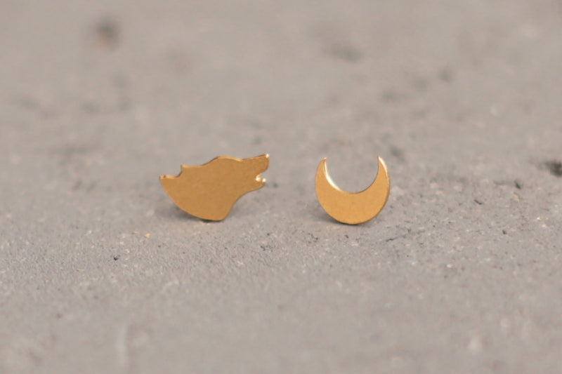 Howling jackal and moon earrings close to the ear