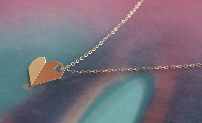 Gold folded heart necklace