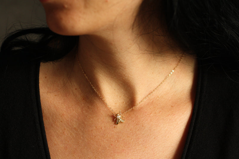 Gold Tiny Fly Charm Necklace - Insect Jewelry