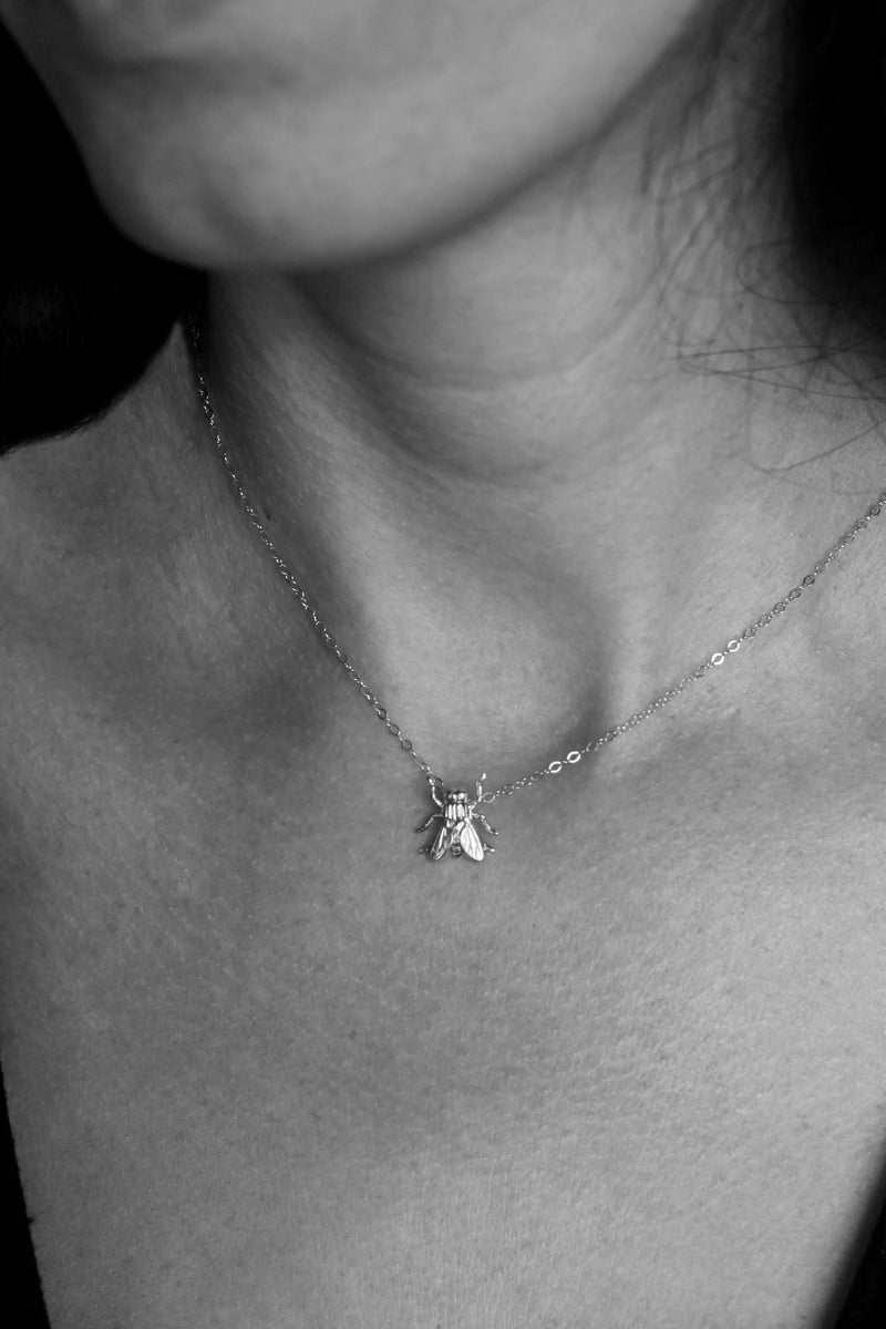 Silver fly necklace
