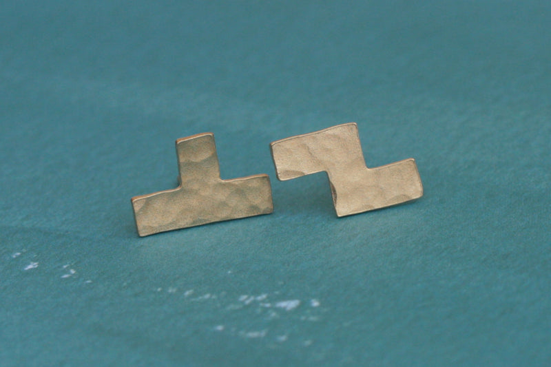 Golden Tetris Stud Earrings