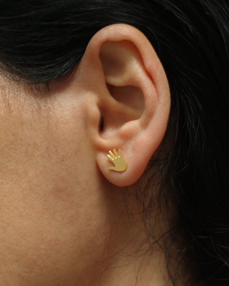 Hand earrings attached to the ear, gold hamsa earrings