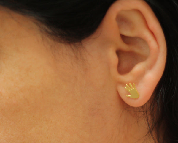 Hand earrings attached to the ear, gold hamsa earrings