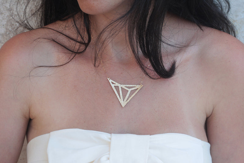 Gold Geometric Triangles Necklace