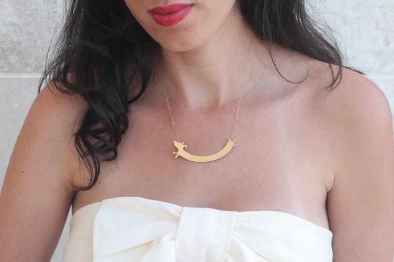 Long gold dachshund necklace
