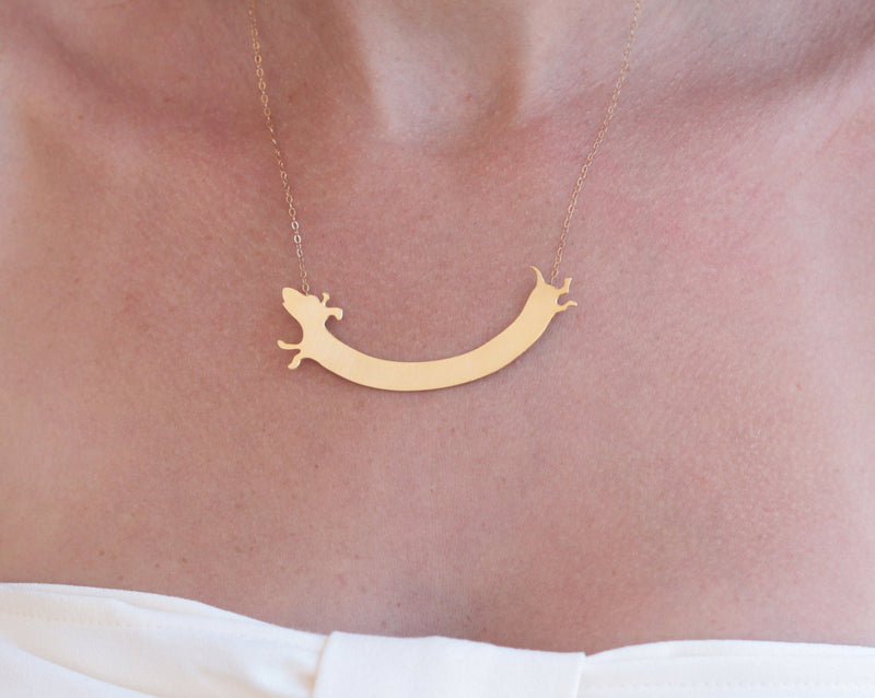 Long gold dachshund necklace