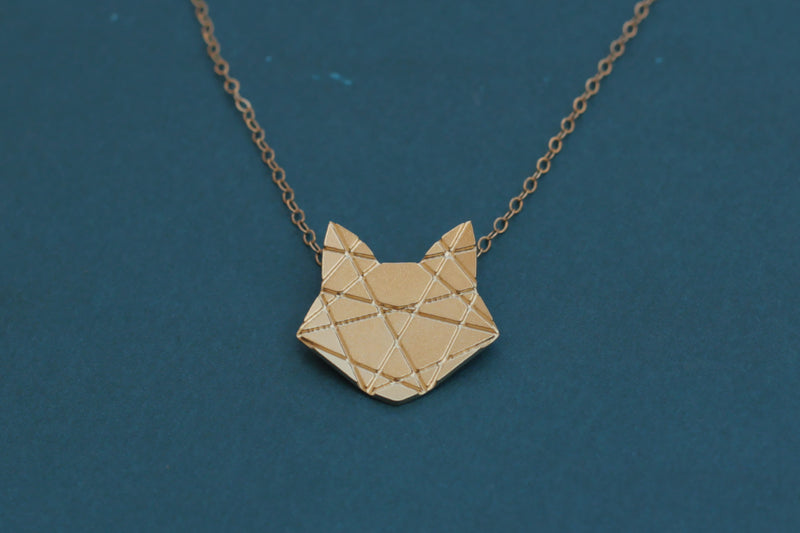 Origami cat necklace in gold
