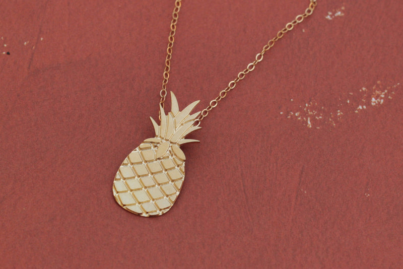 Gold Pineapple Necklace - Tropical Fruit Necklace