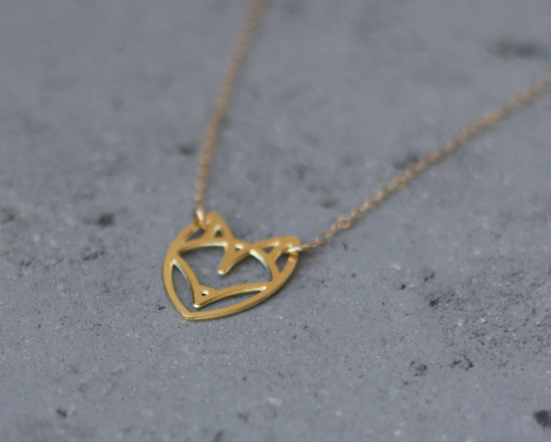 Gold origami fox head necklace