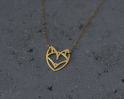Gold origami fox head necklace