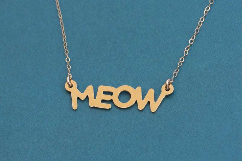 MEOW necklace, meow necklace, gold cat necklace