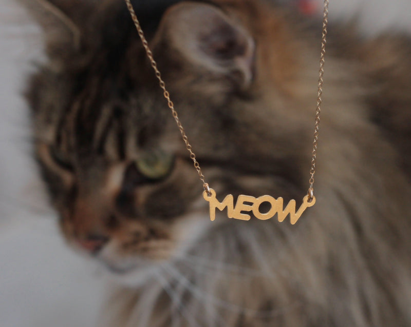 MEOW necklace, meow necklace, gold cat necklace