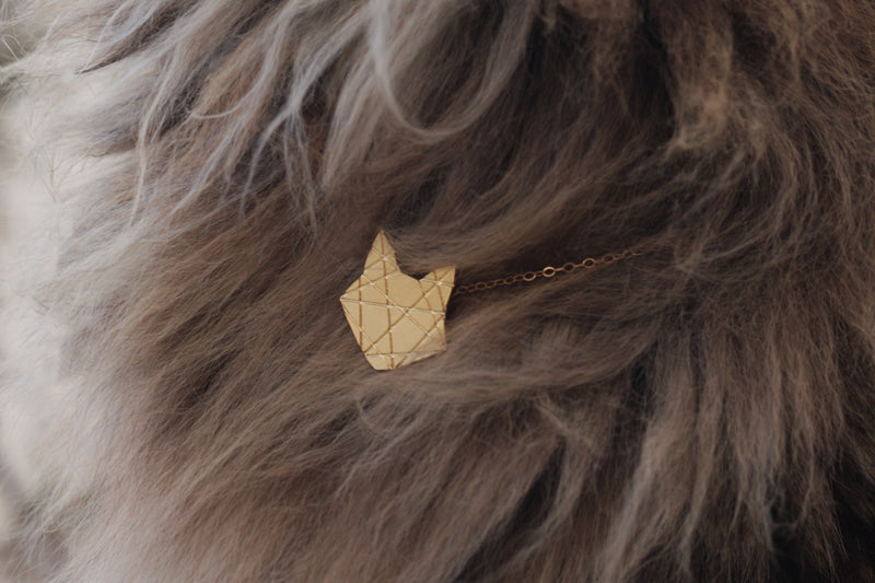 Origami cat necklace in gold