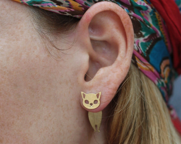Gold cat cuff earrings